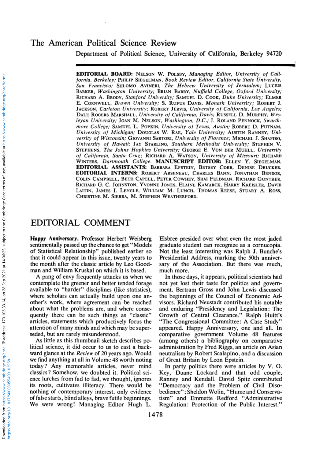 The American Political Science Review EDITORIAL COMMENT