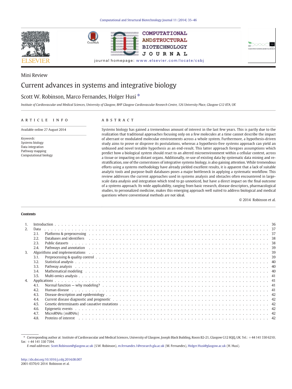 Current Advances in Systems and Integrative Biology