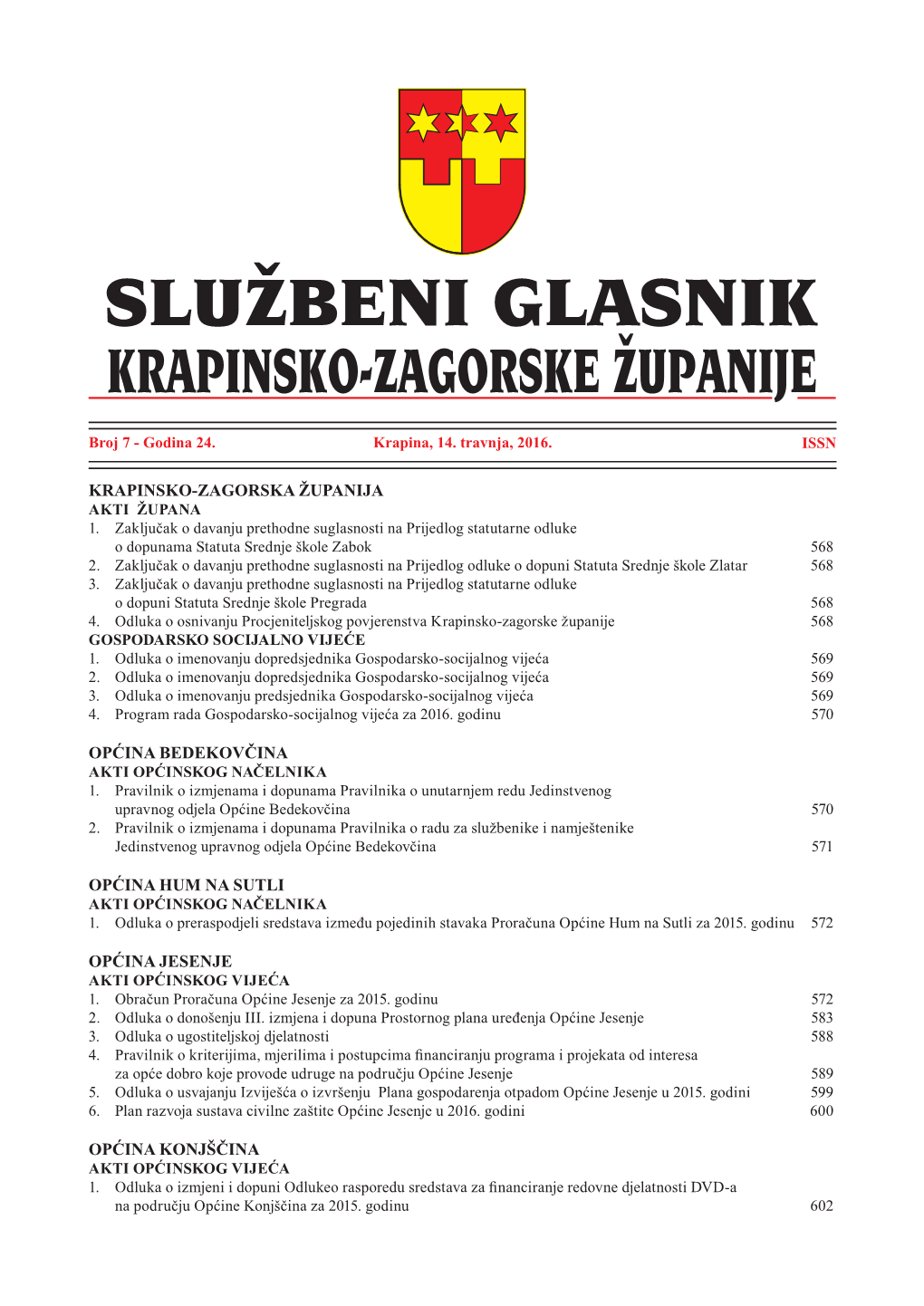 Krapinsko-Zagorska Županija Općina Bedekovčina Općina Hum Na Sutli Općina Jesenje Općina Konjščina