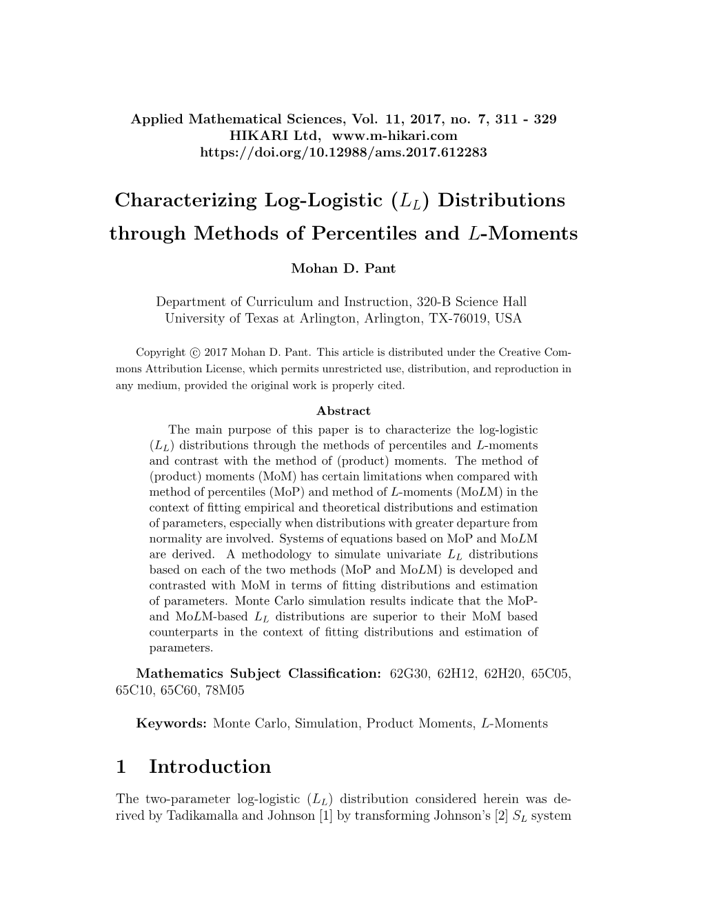 Characterizing Log-Logistic (LL) Distributions Through Methods of Percentiles and L-Moments