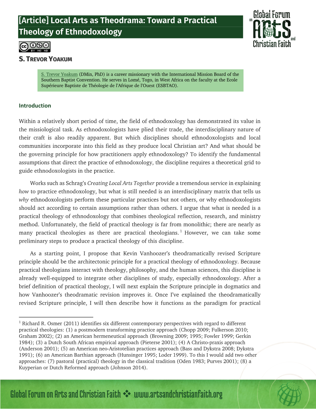 [Article] Local Arts As Theodrama: Toward a Practical Theology of Ethnodoxology