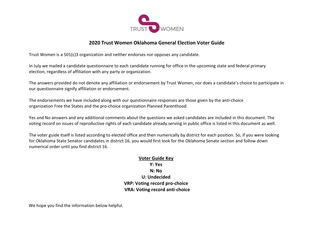 2020 Trust Women Oklahoma General Election Voter Guide