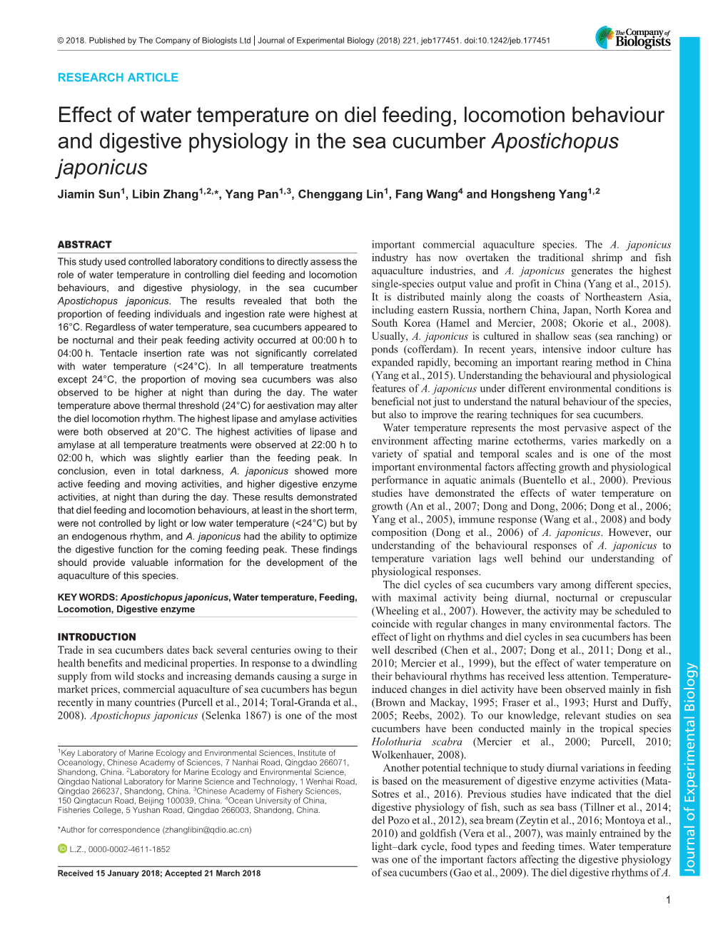 Effect of Water Temperature on Diel Feeding, Locomotion Behaviour And