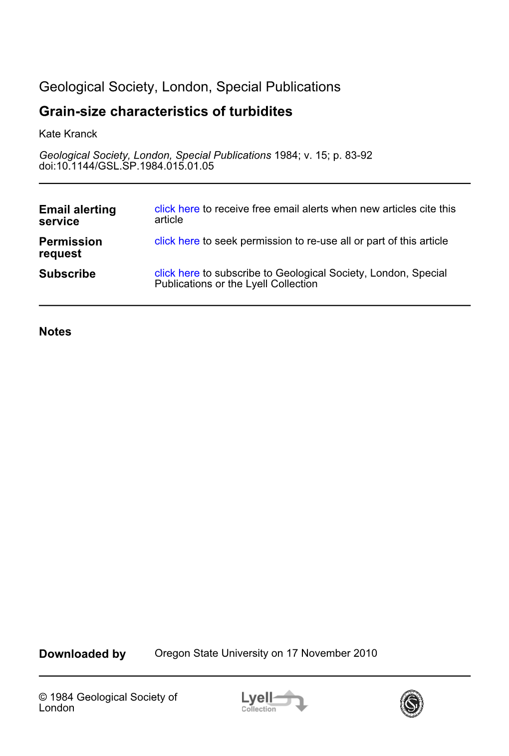 Grain-Size Characteristics of Turbidites Geological Society, London