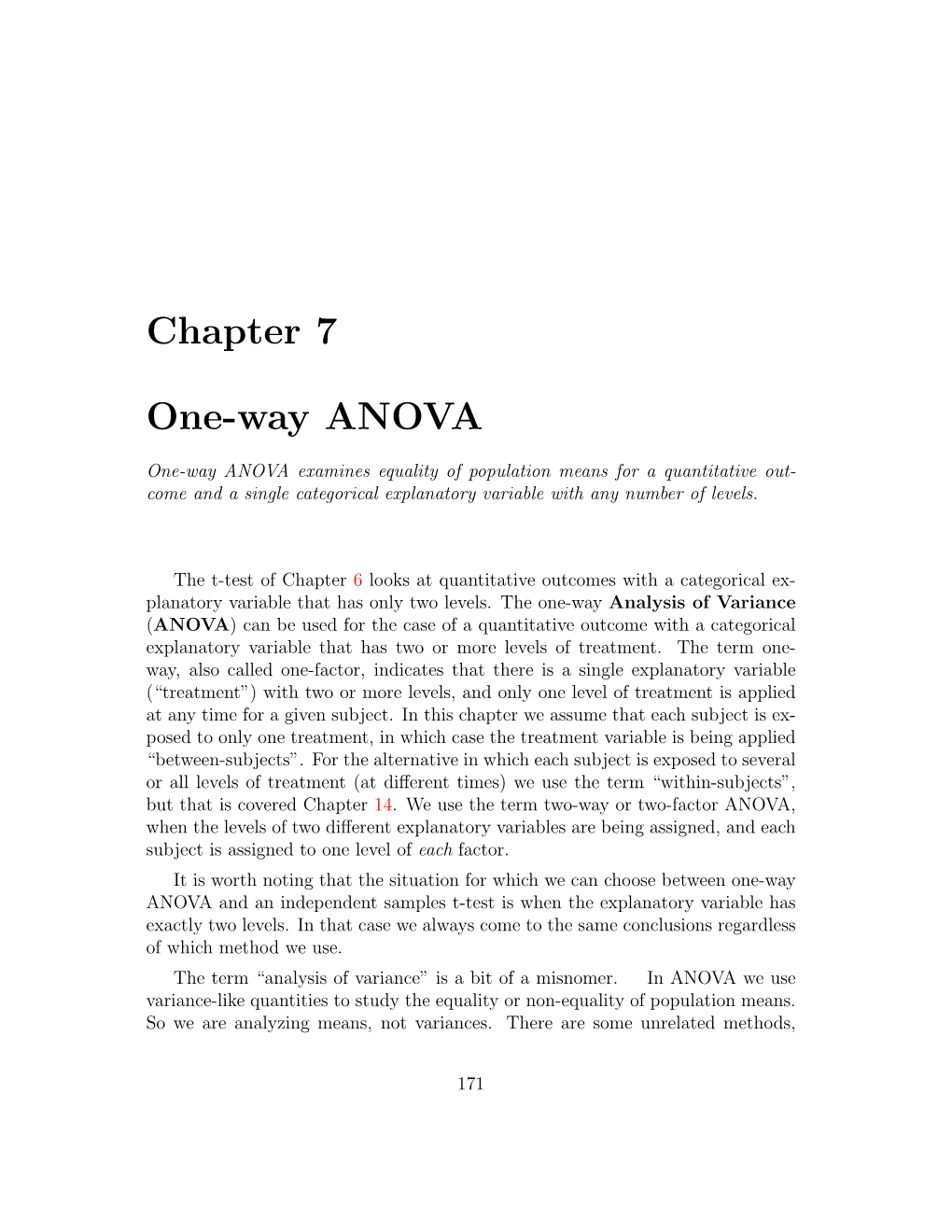 Chapter 7 One-Way ANOVA