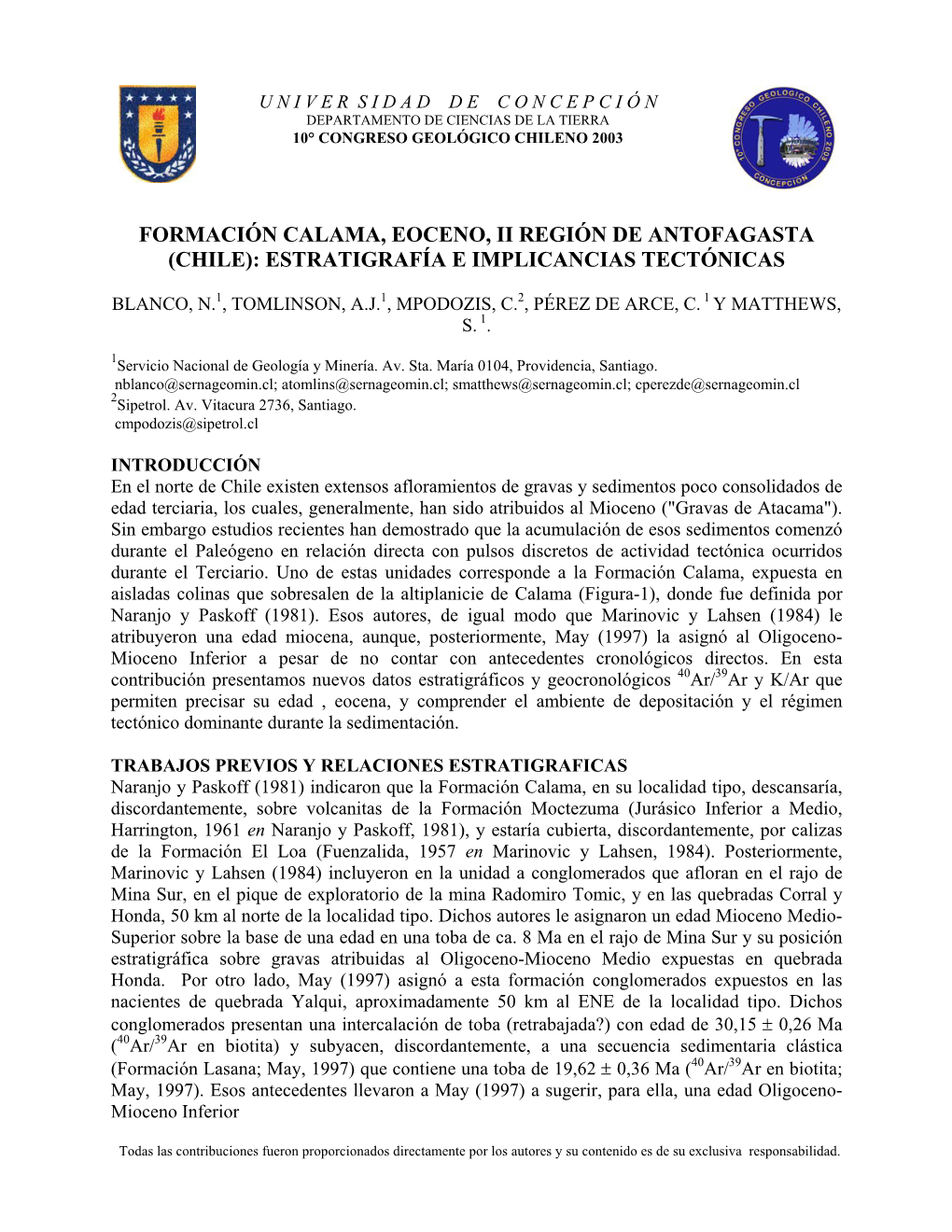 Formación Calama, Eoceno, Ii Región De Antofagasta (Chile): Estratigrafía E Implicancias Tectónicas