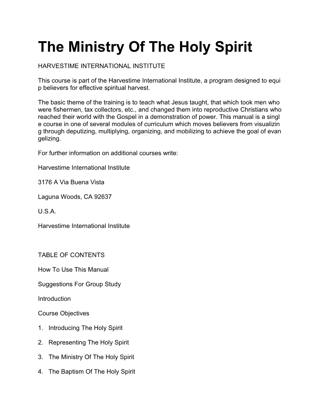 The Ministry of the Holy Spirit