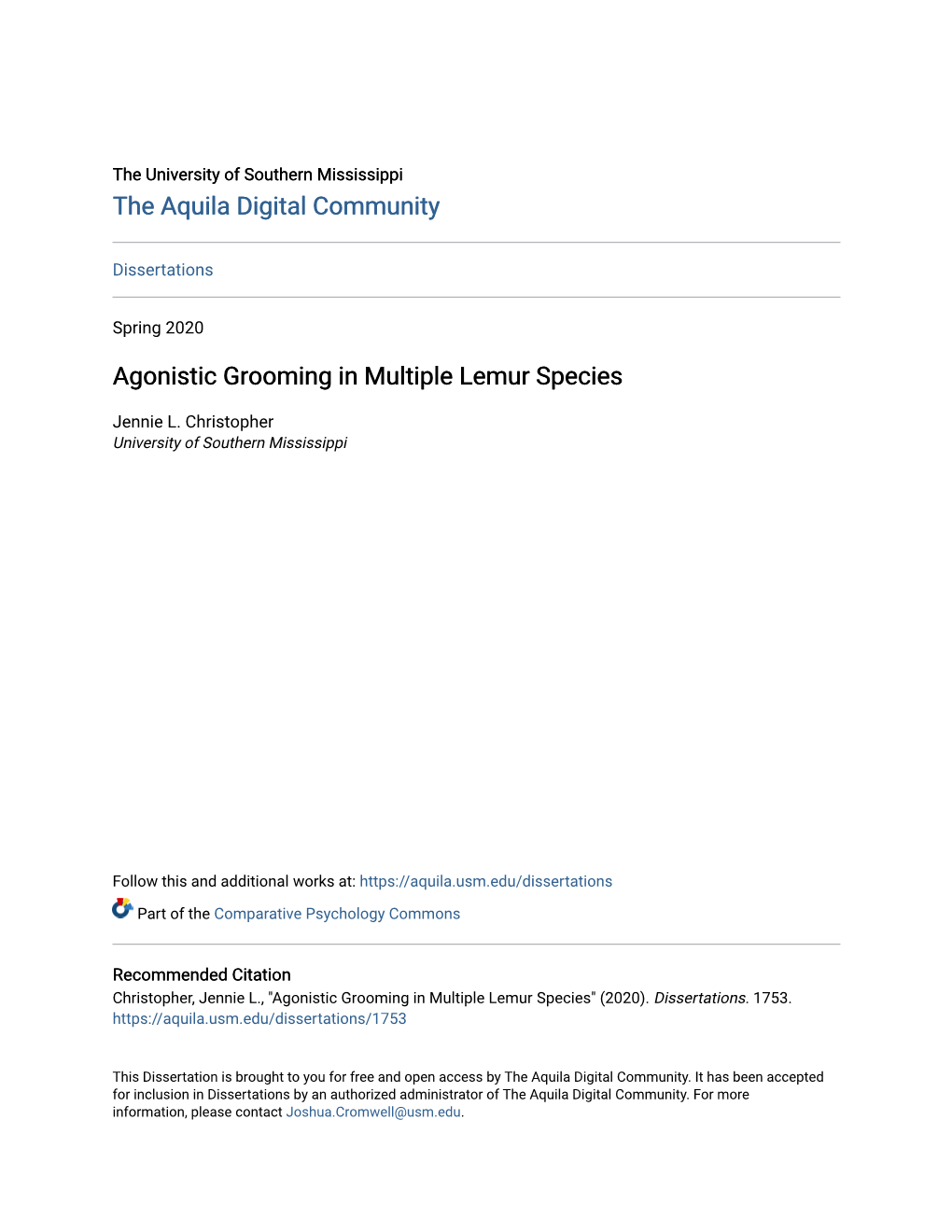 Agonistic Grooming in Multiple Lemur Species