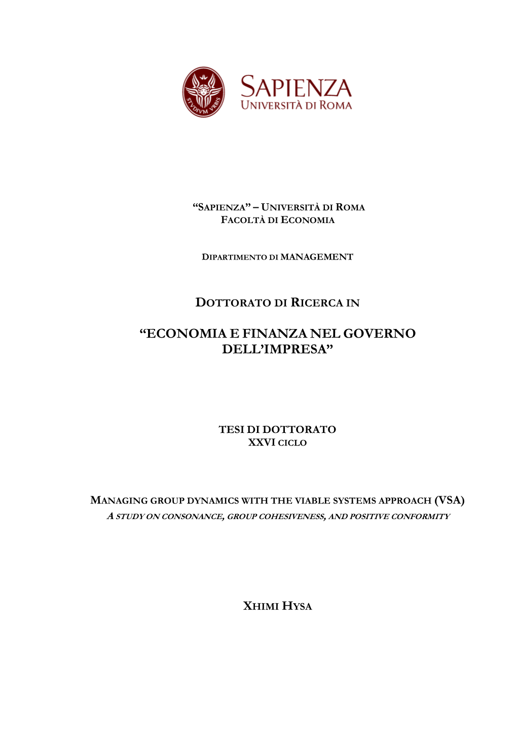 “Economia E Finanza Nel Governo Dell'impresa”