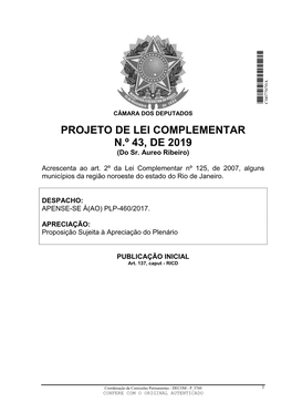 PROJETO DE LEI COMPLEMENTAR N.º 43, DE 2019 (Do Sr