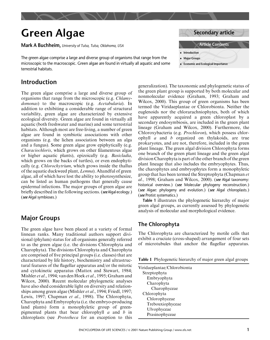 Green Algae Secondary Article