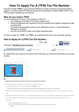 (TFN) Tax File Number
