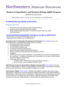 Masters in Quantitative and Systems Biology (QSB) Program