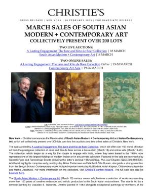 March Sales of South Asian Modern + Contemporary Art Collectively Present Over 200 Lots