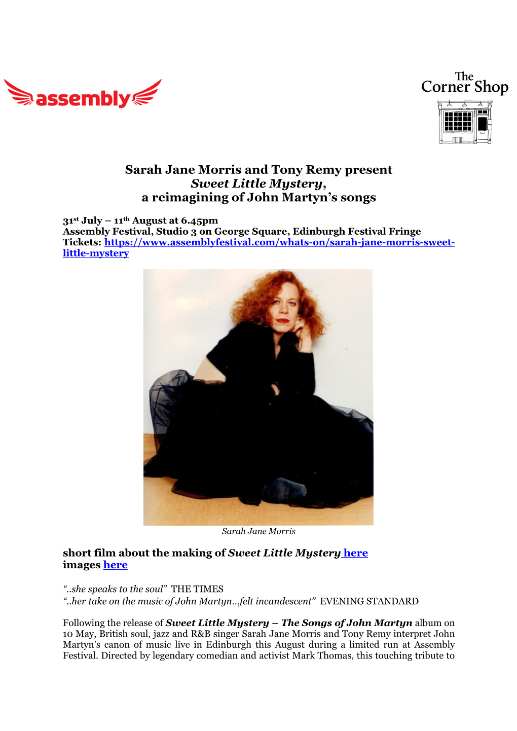 Sarah Jane Morris and Tony Remy Present Sweet Little Mystery, a Reimagining of John Martyn’S Songs