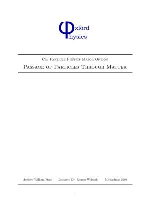 Passage of Particles Through Matter