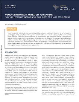 Women's Employment and Safety Perceptions: Evidence From