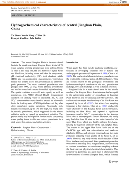 Hydrogeochemical Characteristics of Central Jianghan Plain, China