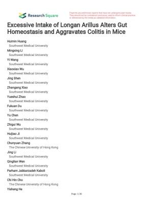 Excessive Intake of Longan Arillus Alters Gut Homeostasis and Aggravates Colitis in Mice