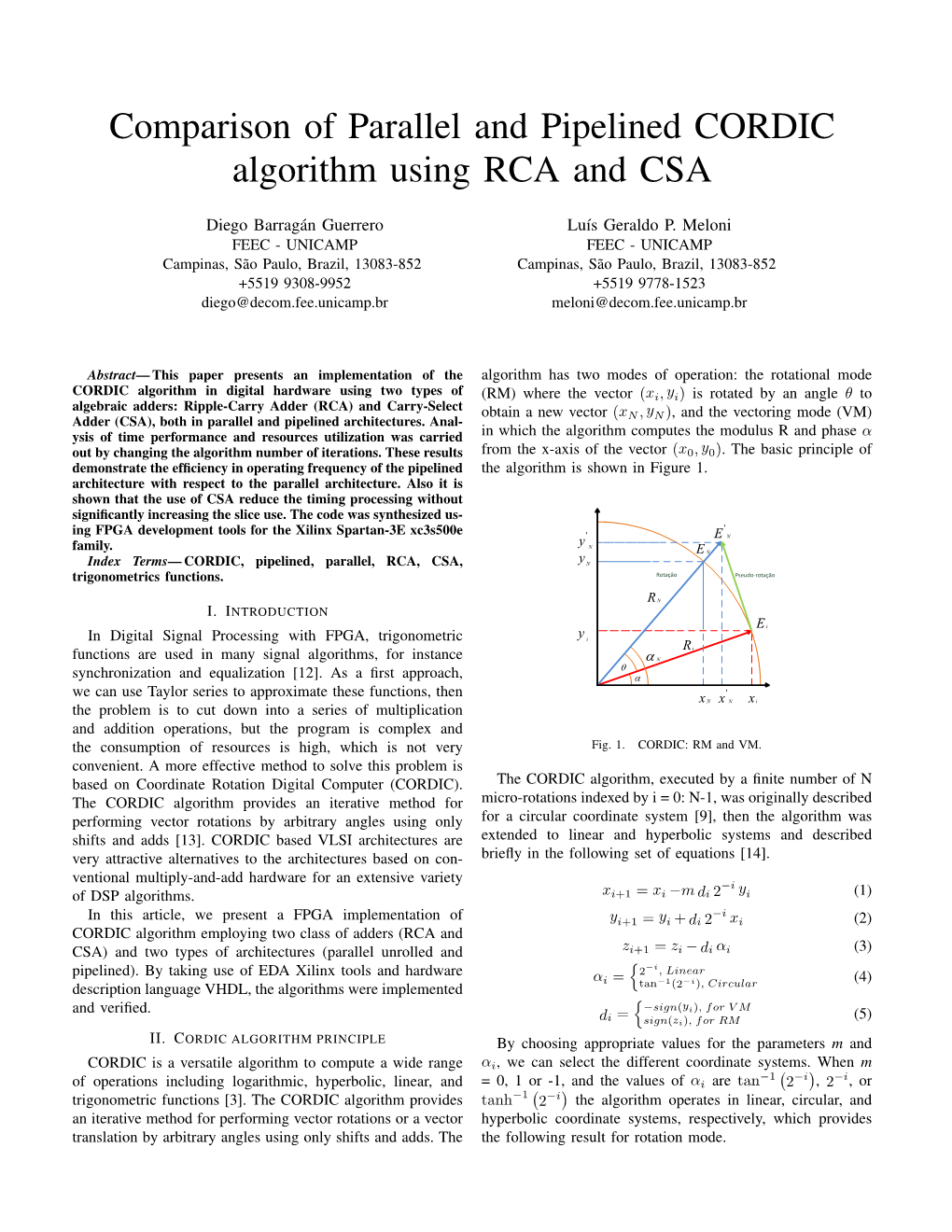 Comparison of Parallel and Pipelined CORDIC Algorithm Using RCA and CSA