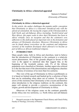 Christianity in Africa: a Historical Appraisal