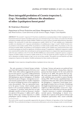 Does Intraguild Predation of Cosmia Trapezina L. (Lep.: Noctuidae) Influence the Abundance of Other Lepidoptera Forest Pests?