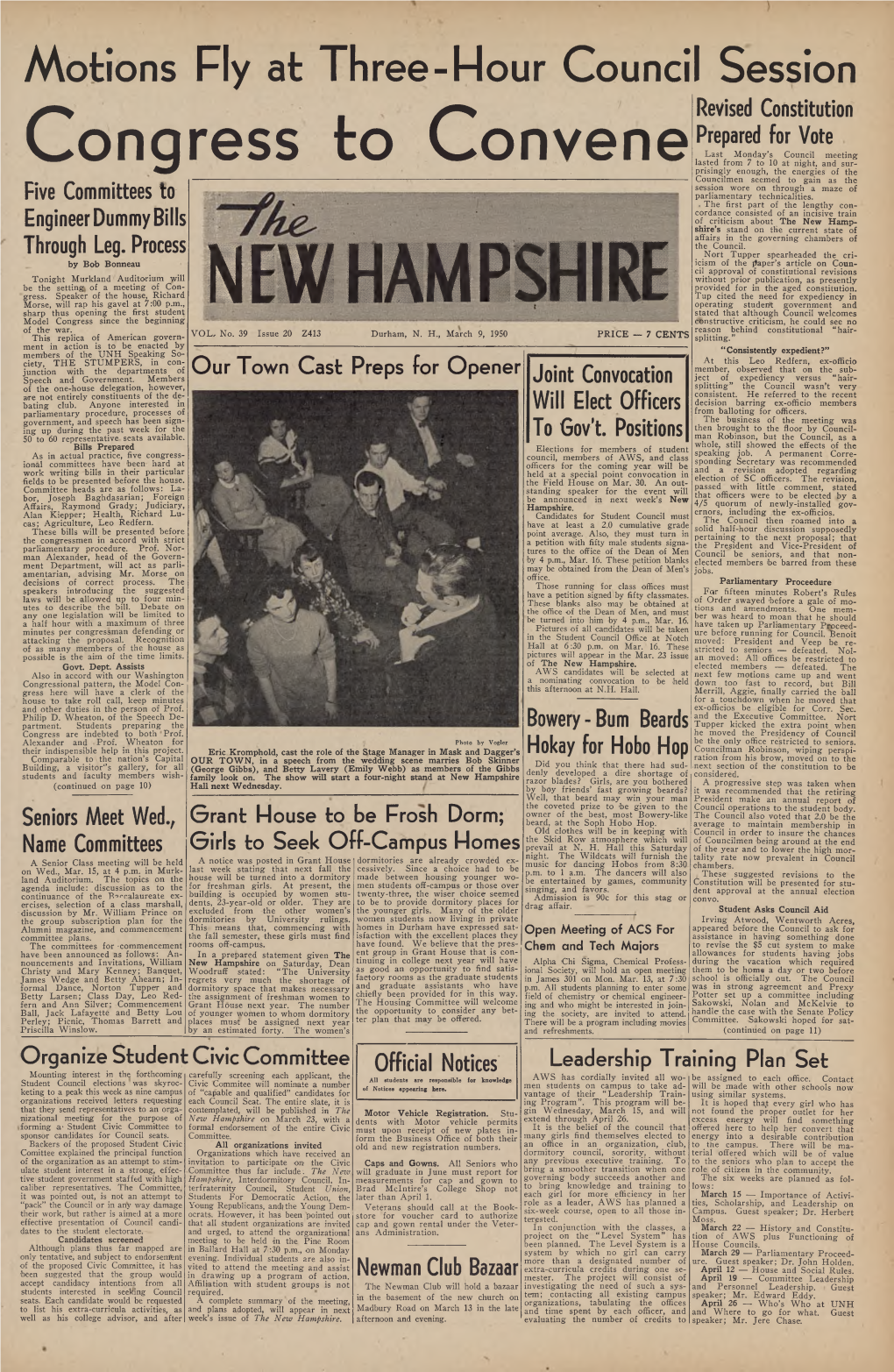 NEW HAMPSHIRE Stated That Although Council Welcomes Model Congress Since the Beginning Constructive Criticism, He Could See No of the War