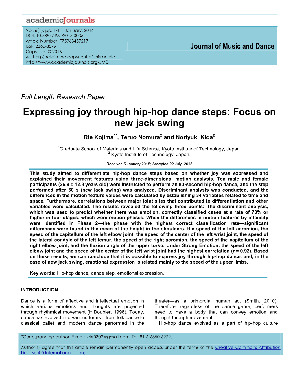 Expressing Joy Through Hip-Hop Dance Steps: Focus on New Jack Swing