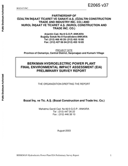 Berkman Hydroelectric Power Plant Final Environmental Impact Assessment