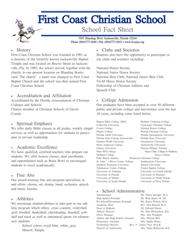 First Coast Christian School School Fact Sheet