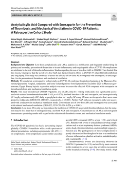 Acetylsalicylic Acid Compared with Enoxaparin for the Prevention of Thrombosis and Mechanical Ventilation in COVID‑19 Patients: a Retrospective Cohort Study