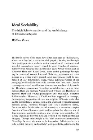 Ideal Sociability Friedrich Schleiermacher and the Ambivalence of Extrasocial Spaces
