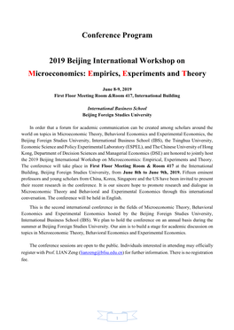 Conference Program 2019 Beijing International Workshop On