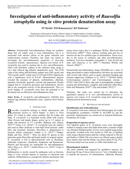 Investigation of Anti-Inflammatory Activity of Rauvolfia Tetraphylla Using in Vitro Protein Denaturation Assay
