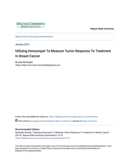 Utilizing Immunopet to Measure Tumor Response to Treatment in Breast Cancer
