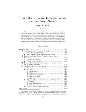 STARE DECISIS in the INFERIOR COURTS of the UNITED STATES Joseph W