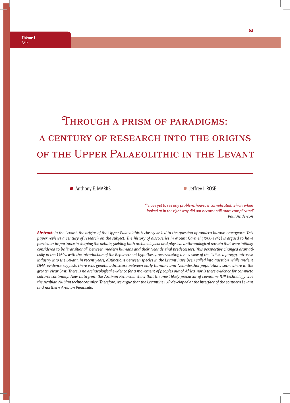 A Century of Research Into the Origins of the Upper Palaeolithic in the Levant