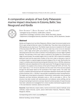 A Comparative Analysis of Two Early Palaeozoic Marine Impact Structures in Estonia, Baltic Sea: Neugrund and Kärdla