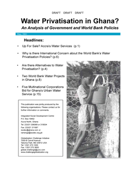 Water Privatisation in Ghana? an Analysis of Government and World Bank Policies