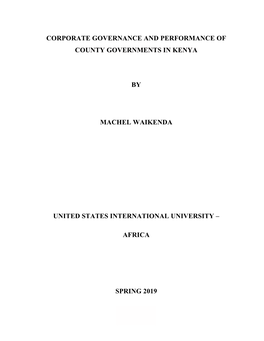 Corporate Governance and Performance of County Governments in Kenya