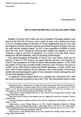 Jews Under the Republic of Cracow (1815-1846)