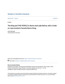 The King and the PEOPLE in Burns and Lady Nairne, with a Coda on Jane Austen’S Favorite Burns Song