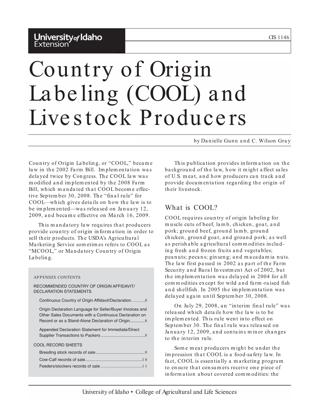 Country of Origin Labeling (COOL) and Livestock Producers