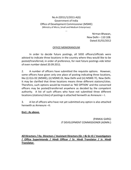 No.A-22011/1/2011-A(G) Government of India Office of Development