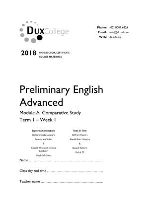 Preliminary English Advanced Module A: Comparative Study Term 1 – Week 1