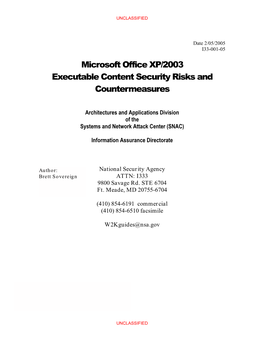 Microsoft Office XP/2003 Executable Content Security Risks and Countermeasures