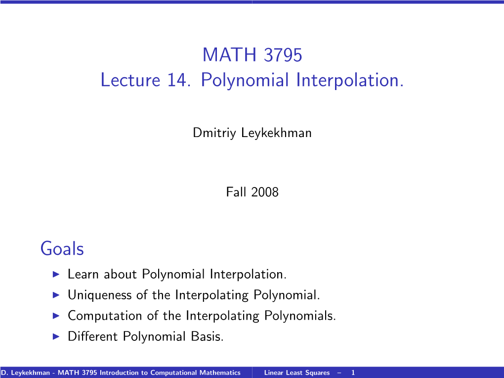 MATH 3795 Lecture 14. Polynomial Interpolation