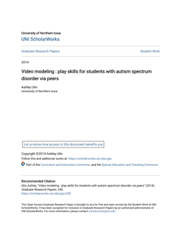 Video Modeling : Play Skills for Students with Autism Spectrum Disorder Via Peers