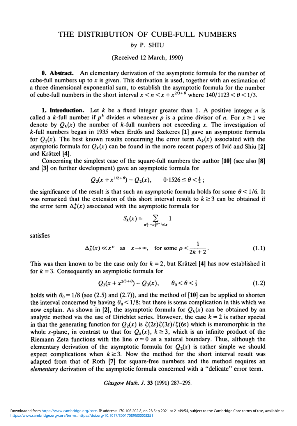 THE DISTRIBUTION of CUBE-FULL NUMBERS by P