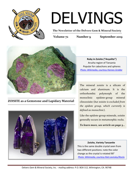 Volume 72 Number 9 September 2019 ZOISITE As a Gemstone And